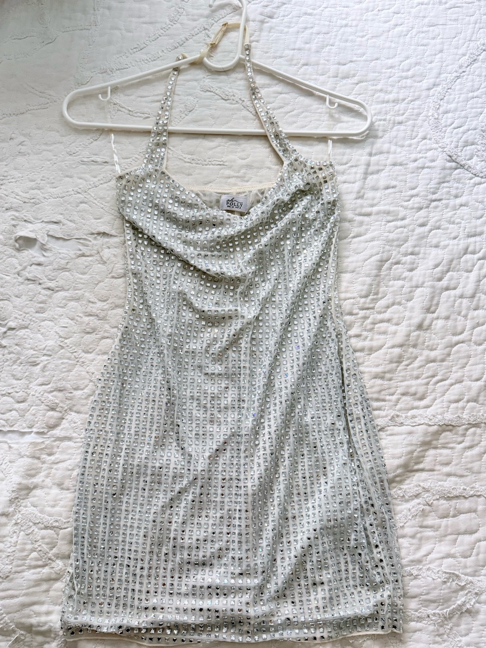 Oh Polly Silver Sequin Halter Mini Dress